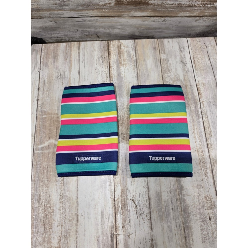Tupperware Neoprene Bottle Sleeves Pair Striped Multi Color Insulated Wraps